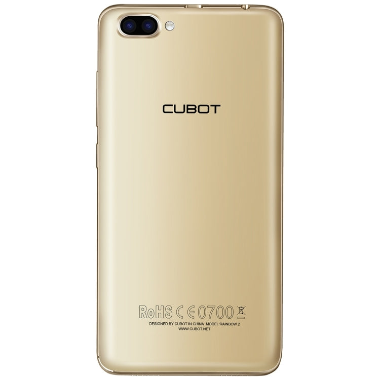 [HK Warehouse] CUBOT Rainbow 2, 1GB+16GB, 2 Back Camera(13.0MP+2MP) with 1000mA LED Flash Light, 5.0 inch 2.5D Curved IPS Screen, Android 7.0 OS, MT6580A Quad-Core 1.3GHz, Support OTG & Hotknot & Handwrite & 256GB TF Card, Network: 3G