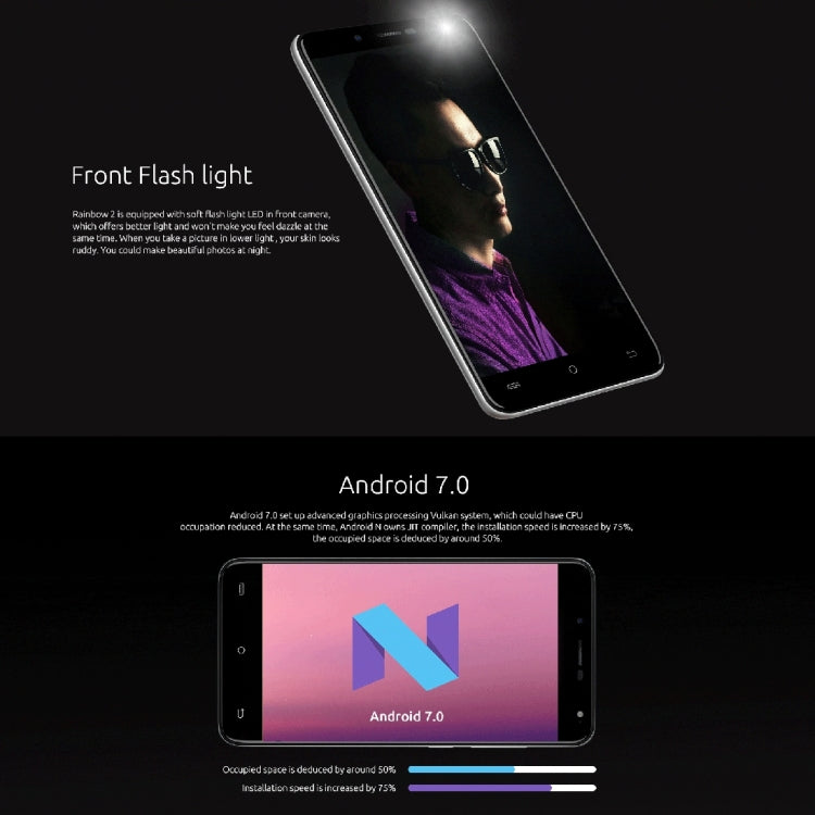 [HK Warehouse] CUBOT Rainbow 2, 1GB+16GB, 2 Back Camera(13.0MP+2MP) with 1000mA LED Flash Light, 5.0 inch 2.5D Curved IPS Screen, Android 7.0 OS, MT6580A Quad-Core 1.3GHz, Support OTG & Hotknot & Handwrite & 256GB TF Card, Network: 3G