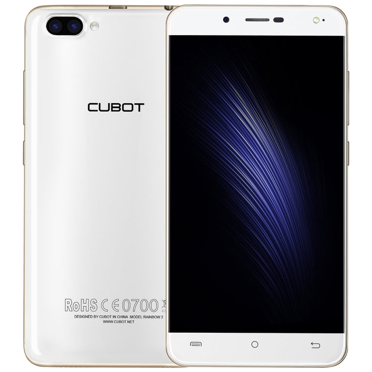 [HK Warehouse] CUBOT Rainbow 2, 1GB+16GB, 2 Back Camera(13.0MP+2MP) with 1000mA LED Flash Light, 5.0 inch 2.5D Curved IPS Screen, Android 7.0 OS, MT6580A Quad-Core 1.3GHz, Support OTG & Hotknot & Handwrite & 256GB TF Card, Network: 3G