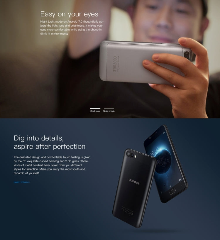 DOOGEE Shoot 2, 2GB+16GB, Dual Rear Cameras, DTouch Fingerprint, 5.0 inch Android 7.0 MTK6580A Quad Core 1.3GHz-1.5GHz, Network: 3G (US Version), Dual SIM(Gold)