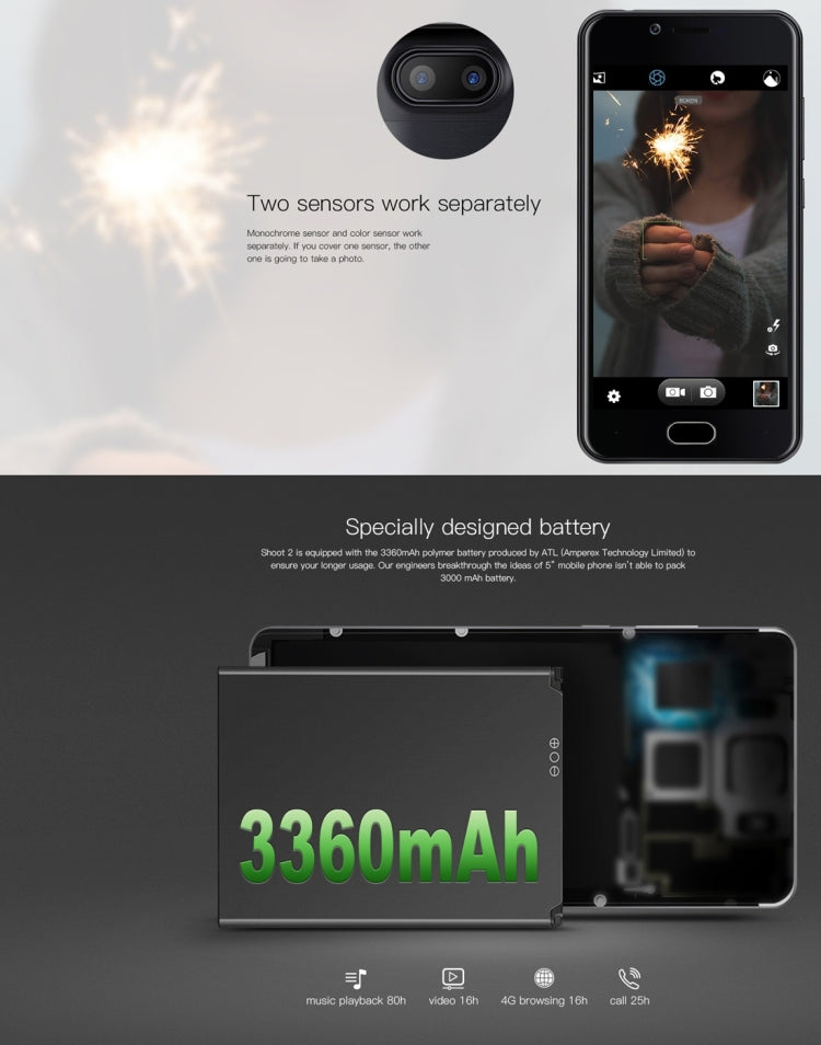DOOGEE Shoot 2, 2GB+16GB, Dual Rear Cameras, DTouch Fingerprint, 5.0 inch Android 7.0 MTK6580A Quad Core 1.3GHz-1.5GHz, Network: 3G (US Version), Dual SIM(Gold)