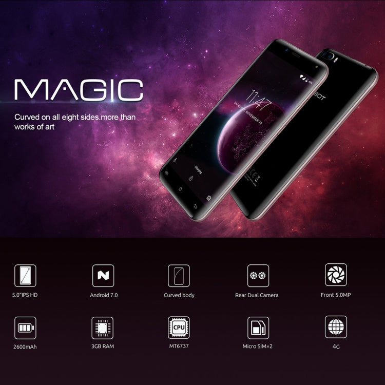 [HK Warehouse] CUBOT MAGIC, 3GB+16GB, Dual Back Cameras, 5.0 inch 8 Curved Body Android 7.0 MTK6737 Quad-Core up to 1.3GHz,  Network: 4G, Dual SIM