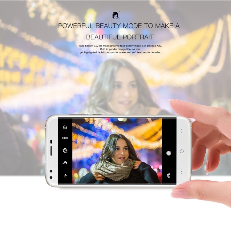 DOOGEE X30,  2GB+16GB, Dual Back Cameras + Dual Front Cameras, 5.5 inch 2.5D Android 7.0 MTK6580 Quad Core up to 1.3GHz, Network: 3G,  WiFi,  OTA, GPS, Dual SIM(Gold)