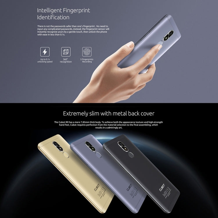 [HK Warehouse] CUBOT R9, 2GB+16GB, Fingerprint Identification, 5.0 inch  Android 7.0 MTK6580 Quad-Core up to 1.3GHz,  Network: 3G, Dual SIM(Black)