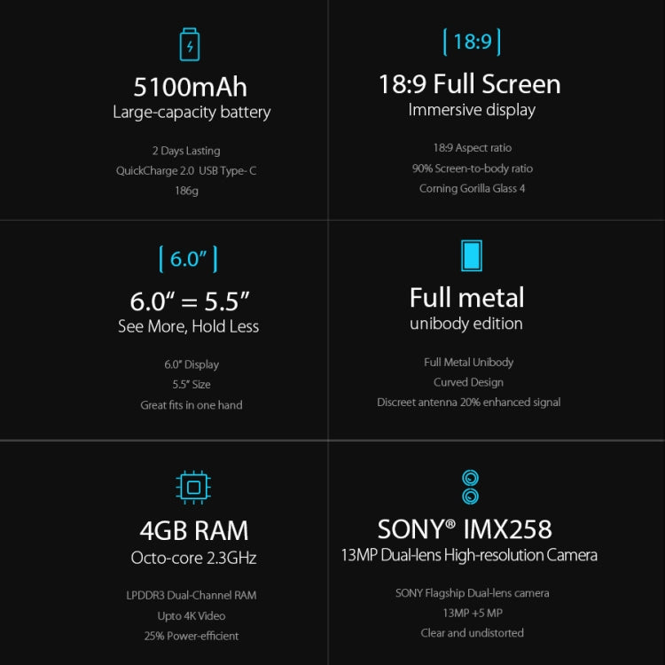 [HK Warehouse] UMIDIGI S2, 4GB+64GB, Dual Back Cameras, Fingerprint Identification, 5100mAh Battery, 6.0 inch Sharp Screen Android 6.0 Helio P20 Octa Core up to 2.3GHz, Network: 4G, Dual SIM, OTG