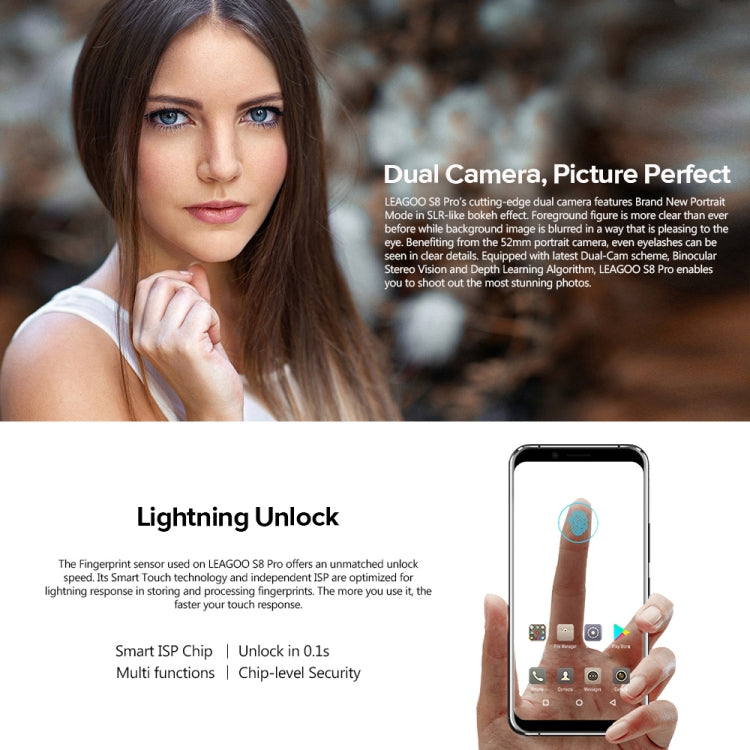 [HK Warehouse] LEAGOO S8 Pro, 6GB+64GB, Dual Back Cameras, Fingerprint Identification, 5.99 inch Dual Curved Edge LEAGOO OS 4.0 (Android 7.0) MTK Helio P25 Octa Core up to 2.6GHz, Network: 4G, Dual SIM, OTG