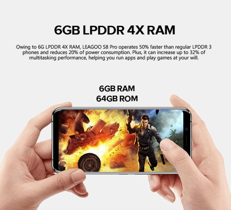 [HK Warehouse] LEAGOO S8 Pro, 6GB+64GB, Dual Back Cameras, Fingerprint Identification, 5.99 inch Dual Curved Edge LEAGOO OS 4.0 (Android 7.0) MTK Helio P25 Octa Core up to 2.6GHz, Network: 4G, Dual SIM, OTG