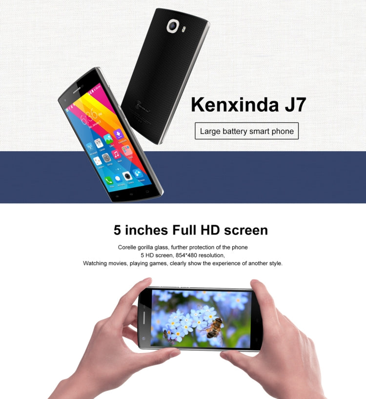 [HK Warehouse] KEN XIN DA J7, 1GB+8GB, 5.0 inch Android 5.1 MTK6580 Quad Core up to 1.3GHz, Network: 3G, Dual SIM(Black)