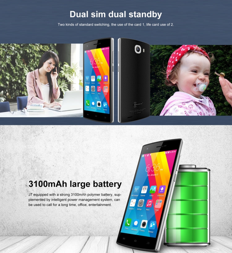 [HK Warehouse] KEN XIN DA J7, 1GB+8GB, 5.0 inch Android 5.1 MTK6580 Quad Core up to 1.3GHz, Network: 3G, Dual SIM(Black)