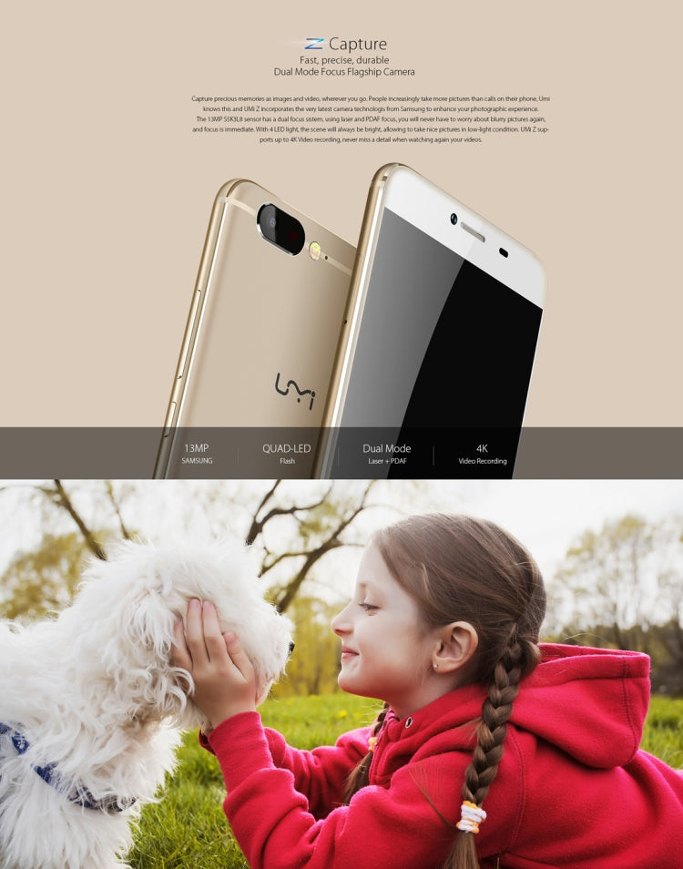 [HK Warehouse] UMI Z, 4GB+32GB, Fingerprint Identification,  5.5 inch Sharp Screen Android 6.0 MTK Helio X27 Deca Core up to 2.6GHz, Network: 4G, Dual SIM, OTG