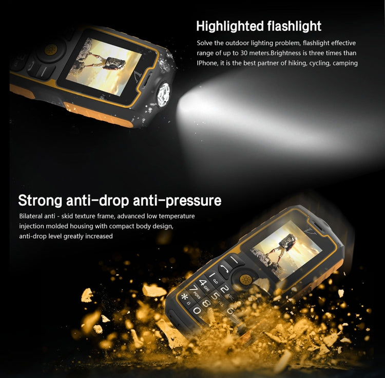 DTNO.1 A11 IP67 Waterproof Mobile Phone, 1.77 inch, Bluetooth, FM, Flashlight, Ebook, MTK6261, Dual SIM, Network: 2G