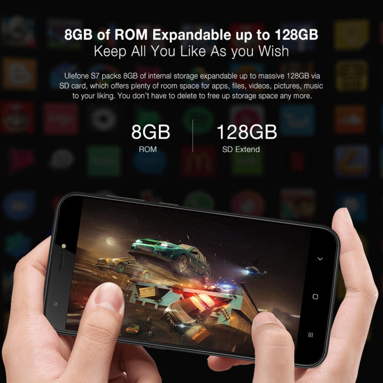 [HK Warehouse] Ulefone S7, 1GB+8GB, Dual Back Cameras, 5.0 inch Android 7.0 MTK6580A Quad Core 32-bit up to 1.3GHz, Network: 3G, Dual SIM