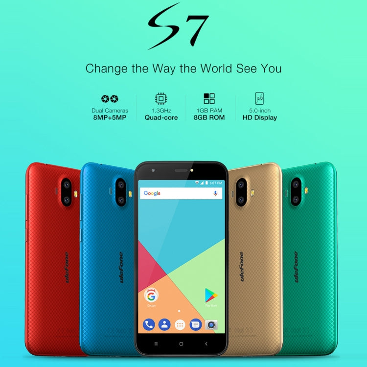 [HK Warehouse] Ulefone S7, 1GB+8GB, Dual Back Cameras, 5.0 inch Android 7.0 MTK6580A Quad Core 32-bit up to 1.3GHz, Network: 3G, Dual SIM