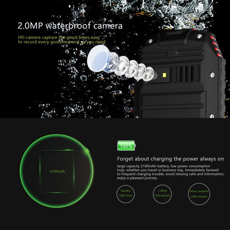 ioutdoor T1 Triple Proofing Phone, English Keyboard, IP68 Waterproof Shockproof Dustproof,  2.4 inch, MTK6261A Chipset, 21 Keys, LED Flashlight, FM, TF, Dual SIM