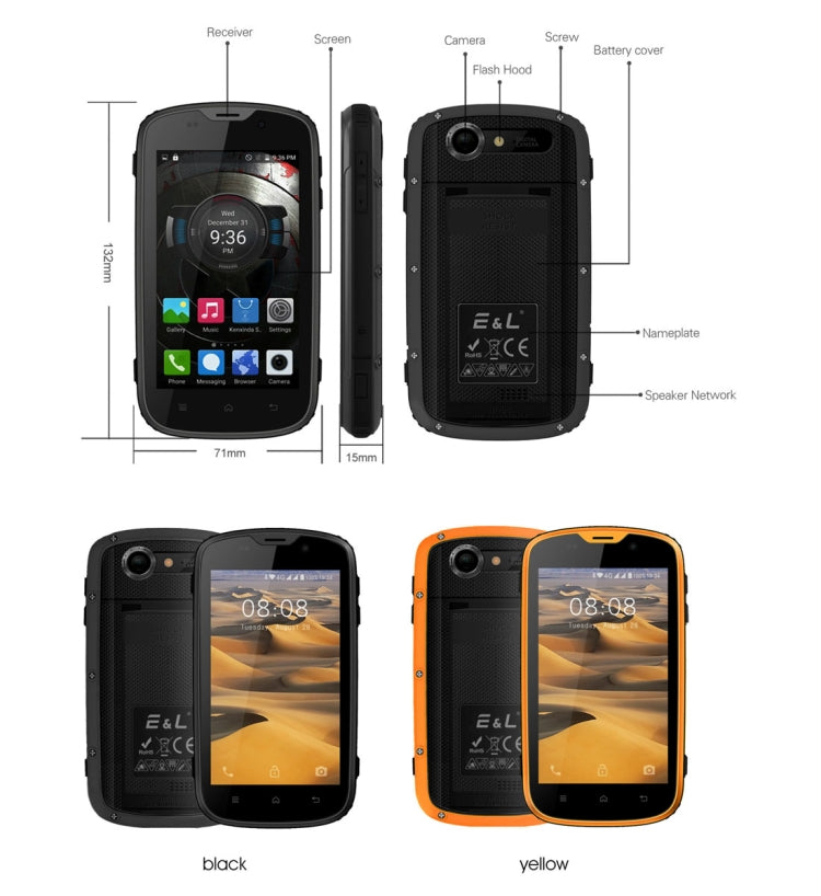 E&L Proofing W5S, 1GB+8GB, IP68 Waterproof Shockproof Dustproof, 4.0 inch Android 6.0 SC7731 Quad Core up to 1.2GHz, Network: 3G, MIL-STD-810G Certification