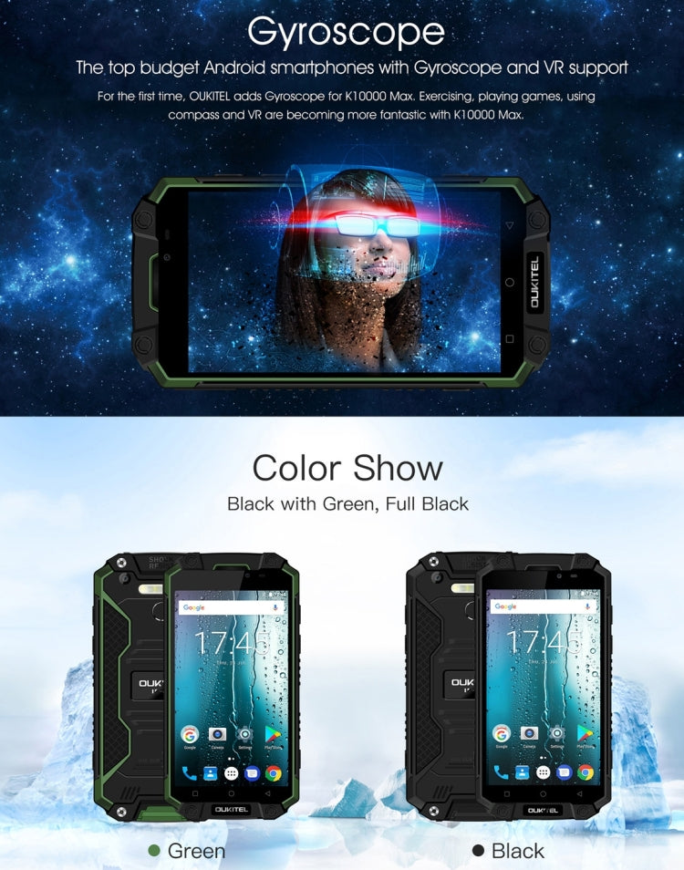 [HK Warehouse] OUKITEL K10000 MAX Triple Proofing Phone, 3GB+32GB, IP68 Waterproof Dustproof Shockproof, 10000mAh Battery, Fingerprint Identification, 5.5 inch Android 7.0 MTK6753 Octa Core up to 1.3GHz, Dual SIM
