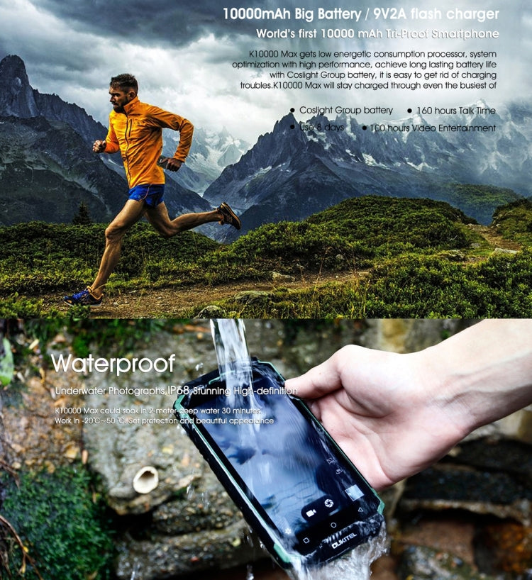 [HK Warehouse] OUKITEL K10000 MAX Triple Proofing Phone, 3GB+32GB, IP68 Waterproof Dustproof Shockproof, 10000mAh Battery, Fingerprint Identification, 5.5 inch Android 7.0 MTK6753 Octa Core up to 1.3GHz, Dual SIM