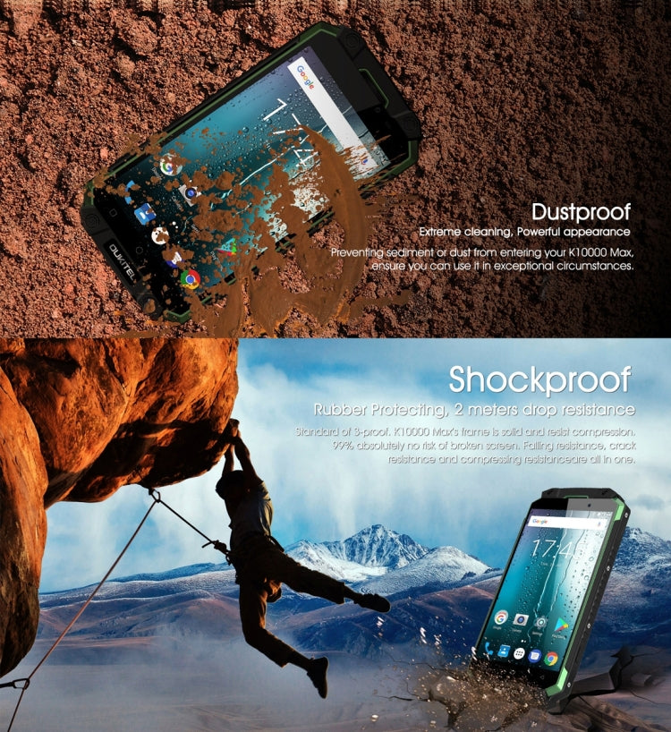 [HK Warehouse] OUKITEL K10000 MAX Triple Proofing Phone, 3GB+32GB, IP68 Waterproof Dustproof Shockproof, 10000mAh Battery, Fingerprint Identification, 5.5 inch Android 7.0 MTK6753 Octa Core up to 1.3GHz, Dual SIM
