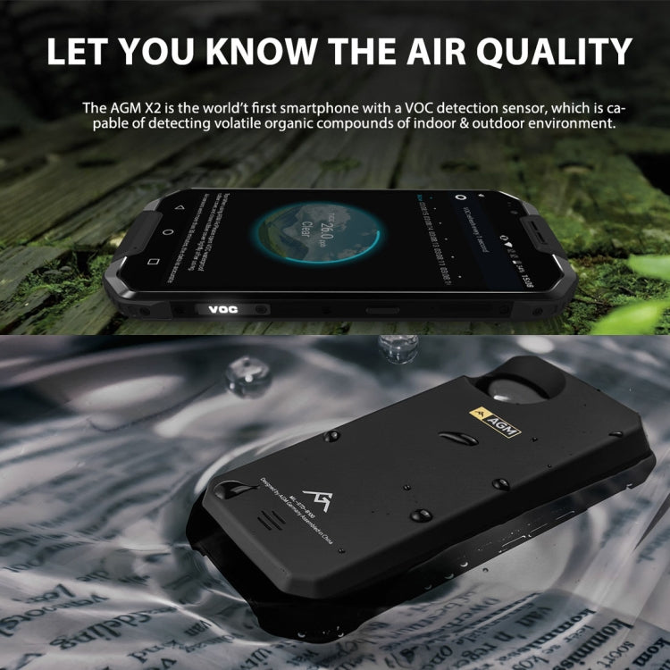 AGM X2 Triple Proofing Phone, 6GB+64GB, Fingerprint Identification, Dual 12.0MP Back Cameras, 6000mAh Battery, IP68 Waterproof Dustproof Shockproof, 5.5 inch Android 7.1 Snapdragon 653 Octa Core, Network: 4G, OTG, NFC(Black)