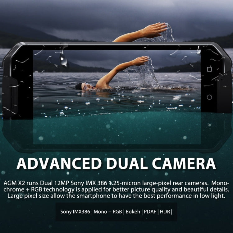 AGM X2 Triple Proofing Phone, 6GB+64GB, Fingerprint Identification, Dual 12.0MP Back Cameras, 6000mAh Battery, IP68 Waterproof Dustproof Shockproof, 5.5 inch Android 7.1 Snapdragon 653 Octa Core, Network: 4G, OTG, NFC(Black)
