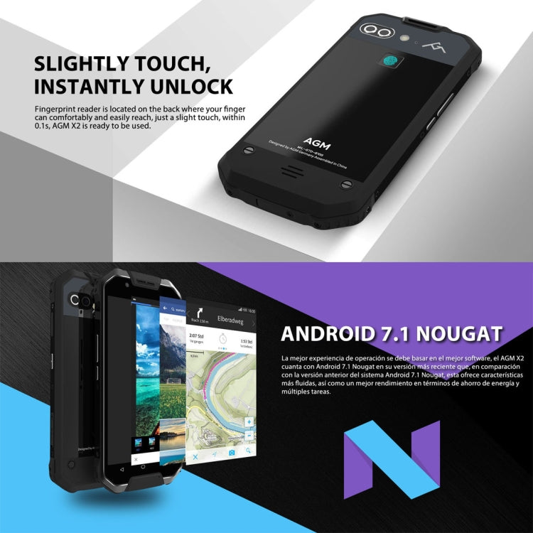 AGM X2 Triple Proofing Phone, 6GB+128GB, Fingerprint Identification, Dual 12.0MP Back Cameras, 6000mAh Battery, IP68 Waterproof Dustproof Shockproof, 5.5 inch Android 7.1 Snapdragon 653 Octa Core, Network: 4G, OTG, NFC(Black)