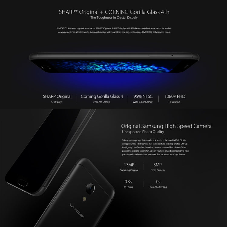 [HK Warehouse] UMIDIGI C2, 4GB+64GB, Fingerprint Identification, 5.0 inch Sharp 2.5D Arc Screen UMI OS (Android 7.0) MTK6750T Octa Core up to 1.5GHz, Network: 4G, Dual SIM, OTG