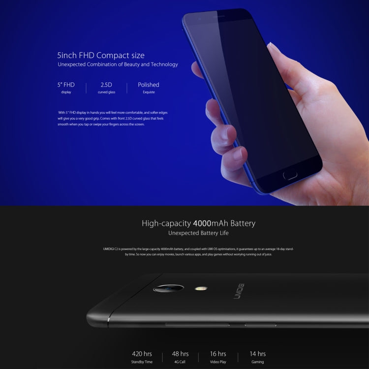[HK Warehouse] UMIDIGI C2, 4GB+64GB, Fingerprint Identification, 5.0 inch Sharp 2.5D Arc Screen UMI OS (Android 7.0) MTK6750T Octa Core up to 1.5GHz, Network: 4G, Dual SIM, OTG