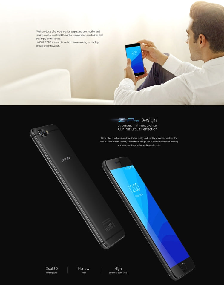 [HK Warehouse] UMIDIGI Z Pro, 4GB+32GB, Dual Back Cameras, Fingerprint Identification,  5.5 inch Sharp Screen Android 6.0 MTK Helio X27 Deca Core up to 2.6GHz, Network: 4G, Dual SIM, OTG(Black)