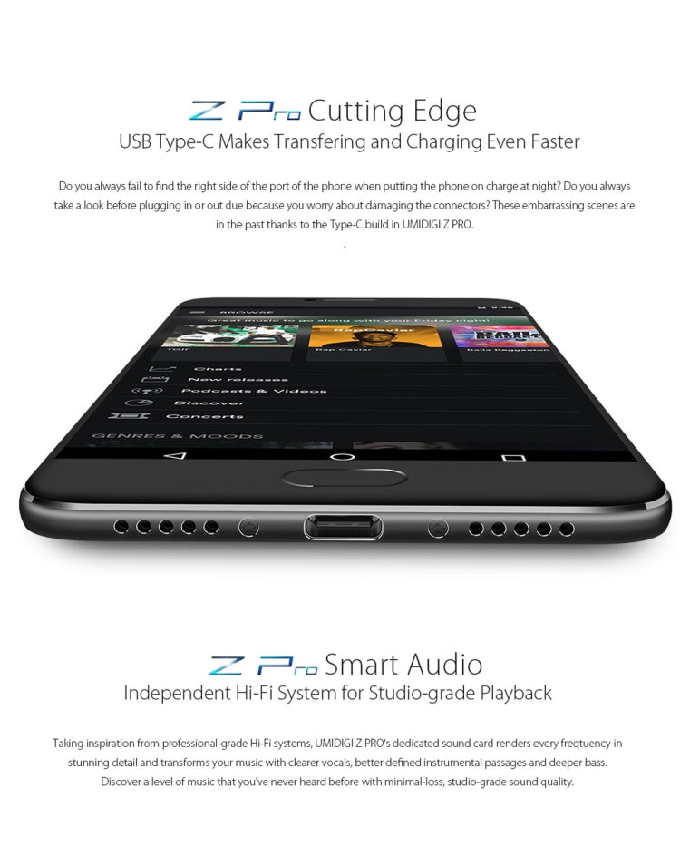 [HK Warehouse] UMIDIGI Z Pro, 4GB+32GB, Dual Back Cameras, Fingerprint Identification,  5.5 inch Sharp Screen Android 6.0 MTK Helio X27 Deca Core up to 2.6GHz, Network: 4G, Dual SIM, OTG(Black)