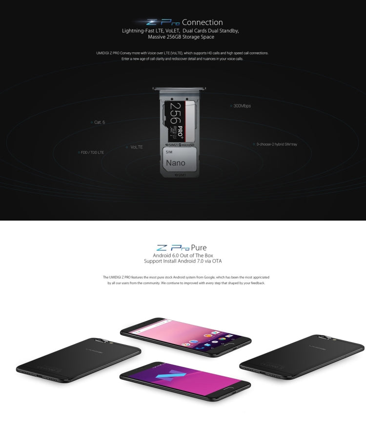 [HK Warehouse] UMIDIGI Z Pro, 4GB+32GB, Dual Back Cameras, Fingerprint Identification,  5.5 inch Sharp Screen Android 6.0 MTK Helio X27 Deca Core up to 2.6GHz, Network: 4G, Dual SIM, OTG(Black)
