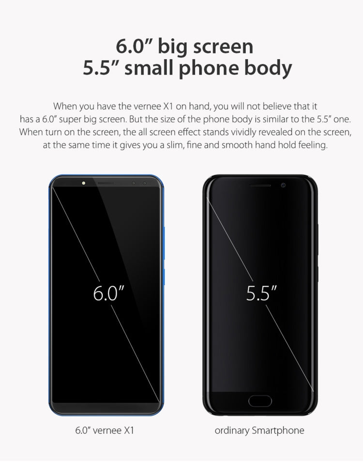 [HK Warehouse] Vernee X1, 6GB+64GB, Dual Back Cameras + Dual Front Cameras, 6200mAh Battery, Face & Fingerprint Identification, 6.0 inch Android 7.1 MTK6763 Octa Core up to 2.0GHz, Network: 4G, OTG