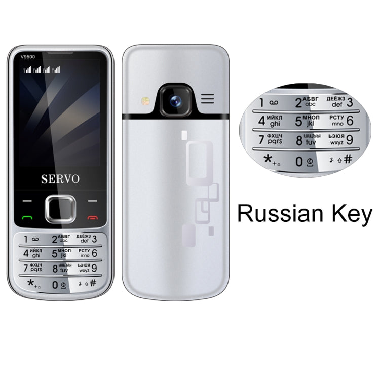 SERVO V9500 Mobile Phone, Russian Key, 2.4 inch, Spredtrum SC6531CA, 21 Keys, Support Bluetooth, FM, Magic Sound, Flashlight, GSM, Quad SIM