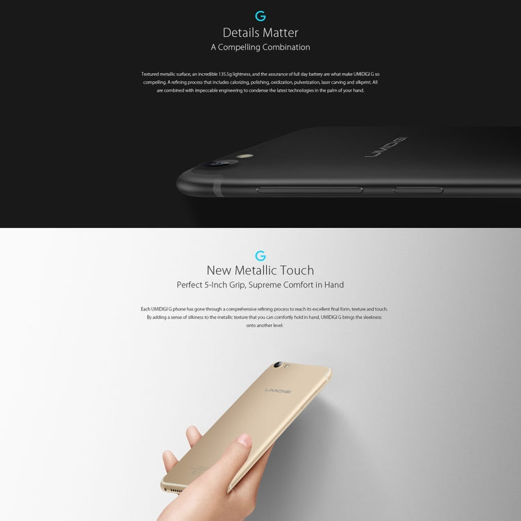 [HK Warehouse] UMIDIGI G, 2GB+16GB, Fingerprint Identification,  5.0 inch Sharp Screen Android 7.0 MTK6737 Quad Core up to 1.3GHz, Network: 4G, Dual SIM, OTG