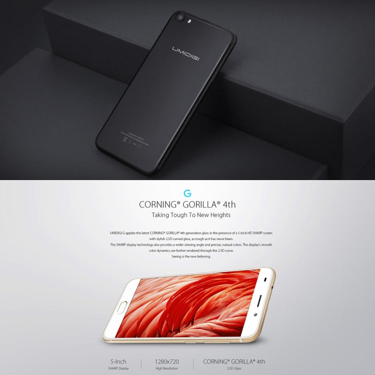 [HK Warehouse] UMIDIGI G, 2GB+16GB, Fingerprint Identification,  5.0 inch Sharp Screen Android 7.0 MTK6737 Quad Core up to 1.3GHz, Network: 4G, Dual SIM, OTG