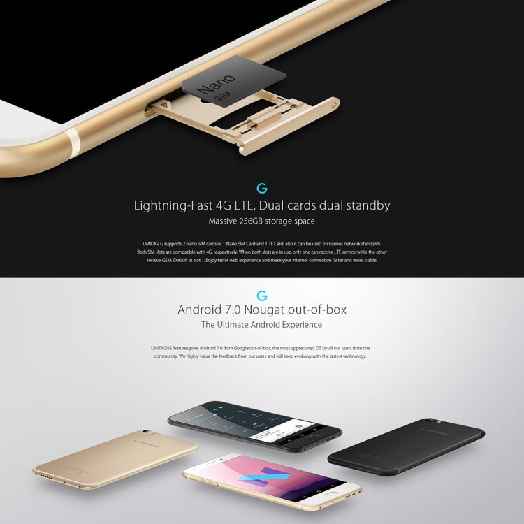 [HK Warehouse] UMIDIGI G, 2GB+16GB, Fingerprint Identification,  5.0 inch Sharp Screen Android 7.0 MTK6737 Quad Core up to 1.3GHz, Network: 4G, Dual SIM, OTG