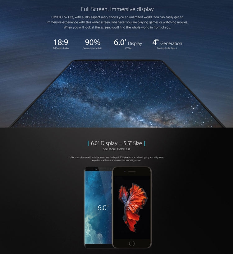 [HK Warehouse] UMIDIGI S2 Lite, 4GB+32GB, Dual Back Cameras, Face & Fingerprint Identification, 5100mAh Battery, 6.0 inch Screen Android 7.0 MTK6750T Octa Core 64-bit up to 1.5GHz, Network: 4G