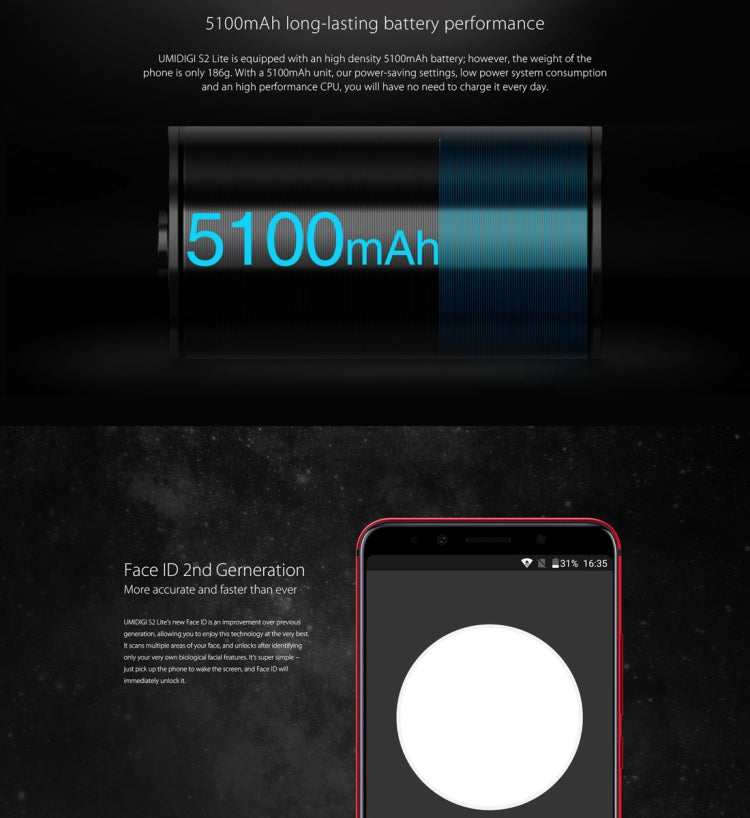 [HK Warehouse] UMIDIGI S2 Lite, 4GB+32GB, Dual Back Cameras, Face & Fingerprint Identification, 5100mAh Battery, 6.0 inch Screen Android 7.0 MTK6750T Octa Core 64-bit up to 1.5GHz, Network: 4G
