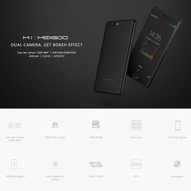 Meiigoo M1, 6GB+64GB, Dual Back Cameras, Fingerprint Identification, 5.5 inch Android 7.0 MTK6757 Octa Core up to 2.3GHz, Network: 4G, OTG