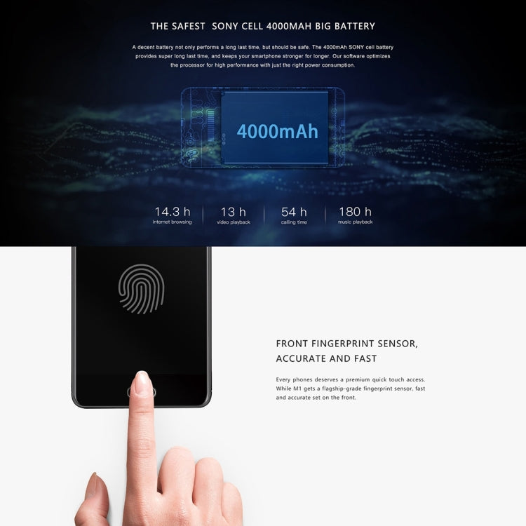 Meiigoo M1, 6GB+64GB, Dual Back Cameras, Fingerprint Identification, 5.5 inch Android 7.0 MTK6757 Octa Core up to 2.3GHz, Network: 4G, OTG