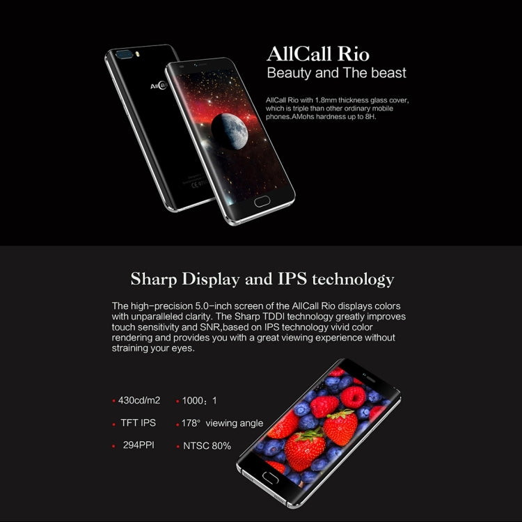 AllCall Rio, 1GB+16GB, Dual Back Cameras,  Dual Curved Edge, 5.0 inch 3D Curved Android 7.0 MTK6580A Quad Core up to 1.3GHz, Network: 3G, OTG, Dual SIM