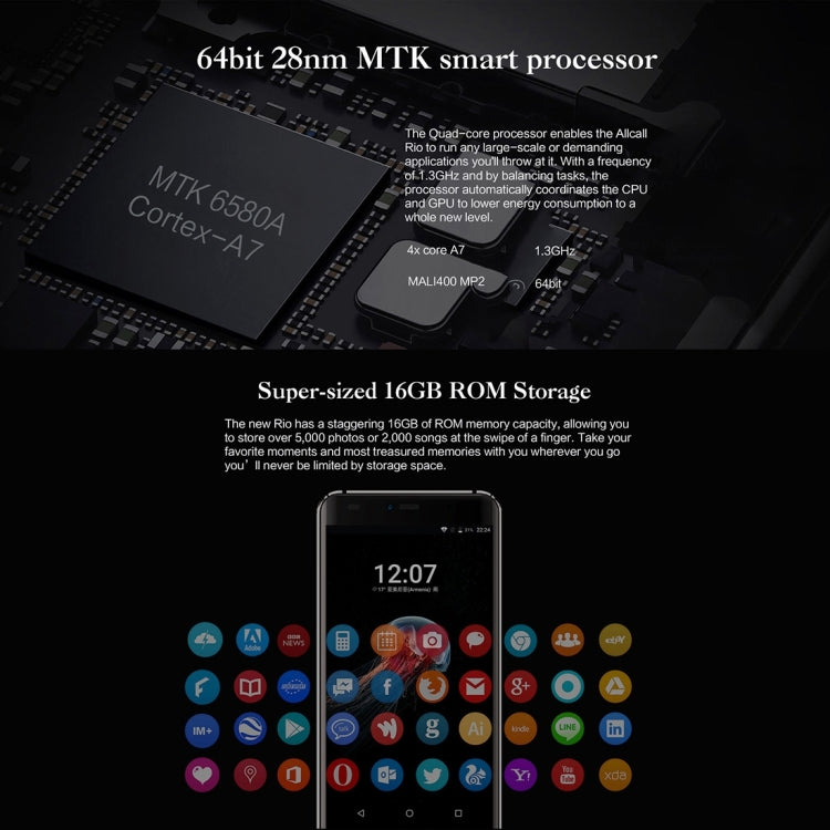 AllCall Rio, 1GB+16GB, Dual Back Cameras,  Dual Curved Edge, 5.0 inch 3D Curved Android 7.0 MTK6580A Quad Core up to 1.3GHz, Network: 3G, OTG, Dual SIM