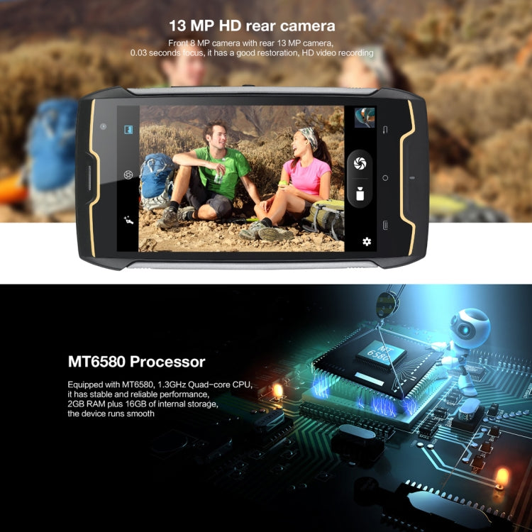 [HK Warehouse] CUBOT Kingkong Triple Proofing Phone, 2GB+16GB, IP68 Waterproof Dustproof Shockproof, 4400mAh Battery, 5.0 inch Android 7.0 MTK6580 Quad-Core up to 1.3GHz, Network: 3G, Dual SIM(Black)