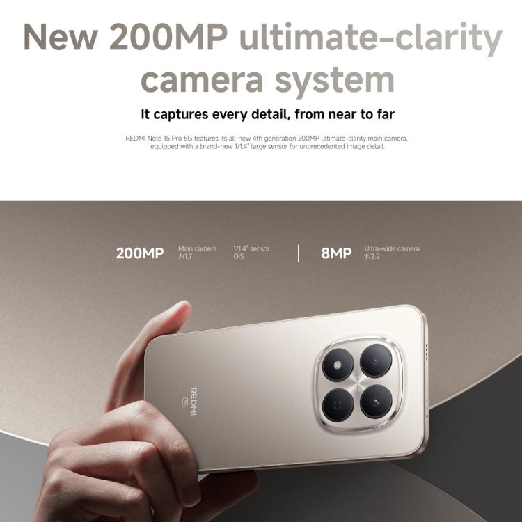 [HK Warehouse] Xiaomi Redmi Note 15 Pro 5G Global, 8GB+512GB, In-screen Fingerprint, 6.83 inch Xiaomi HyperOS 2 MediaTek Dimensity 7400-Ultra Octa Core, Network: 5G, NFC  - Black