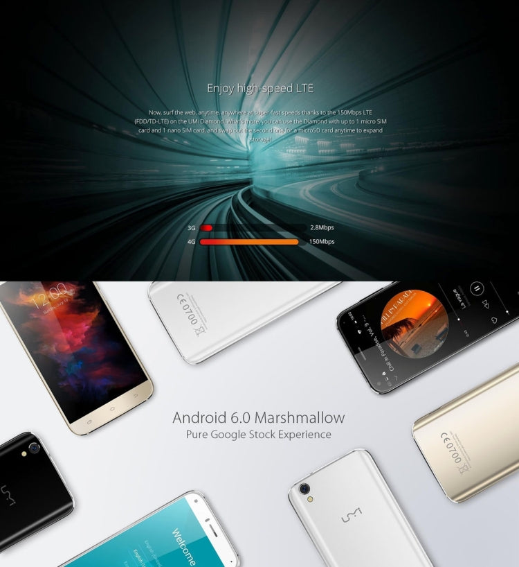 [HK Warehouse] UMI Diamond, 3GB+16GB, 5.0 inch 2.5D Arc Android 6.0 MTK6753 Octa Core up to 1.5GHz, Network: 4G(Black)