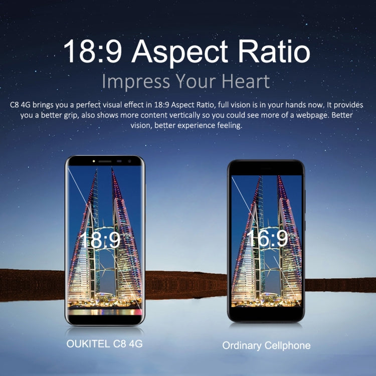 [HK Warehouse] OUKITEL C8, 2GB+16GB, Network: 4G, Fingerprint Identification, 5.5 inch Android 7.0 MTK6737 Quad Core up to 1.3GHz, Dual SIM