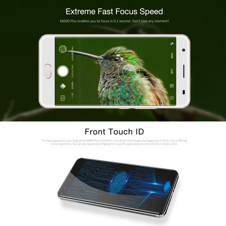 [HK Warehouse] OUKITEL K6000 Plus, 4GB+64GB, 6080mAh Large Capacity, Fingerprint Identification, 12V/2A Quick Charging, 5.5 inch Android 7.0 MTK6750T Octa Core up to 1.5GHz, Network: 4G, Dual SIM, OTG, OTA(Black)