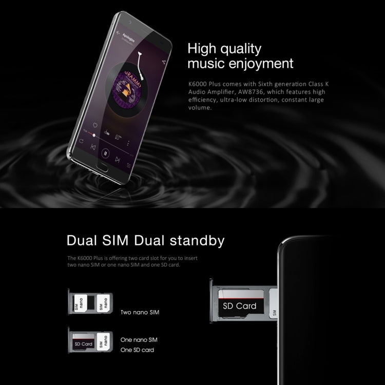 [HK Warehouse] OUKITEL K6000 Plus, 4GB+64GB, 6080mAh Large Capacity, Fingerprint Identification, 12V/2A Quick Charging, 5.5 inch Android 7.0 MTK6750T Octa Core up to 1.5GHz, Network: 4G, Dual SIM, OTG, OTA(Black)