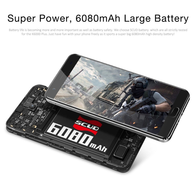 [HK Warehouse] OUKITEL K6000 Plus, 4GB+64GB, 6080mAh Large Capacity, Fingerprint Identification, 12V/2A Quick Charging, 5.5 inch Android 7.0 MTK6750T Octa Core up to 1.5GHz, Network: 4G, Dual SIM, OTG, OTA(Black)