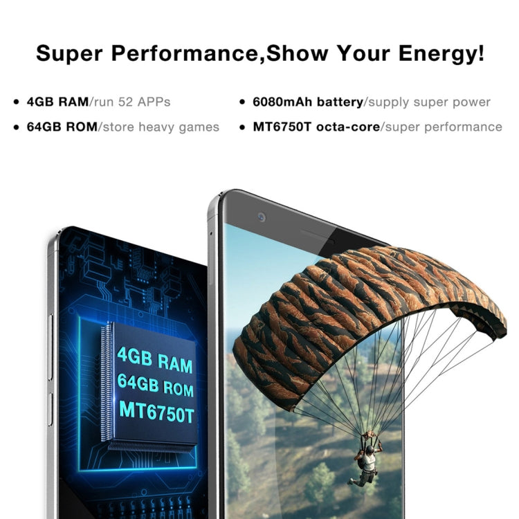 [HK Warehouse] OUKITEL K6000 Plus, 4GB+64GB, 6080mAh Large Capacity, Fingerprint Identification, 12V/2A Quick Charging, 5.5 inch Android 7.0 MTK6750T Octa Core up to 1.5GHz, Network: 4G, Dual SIM, OTG, OTA(Black)