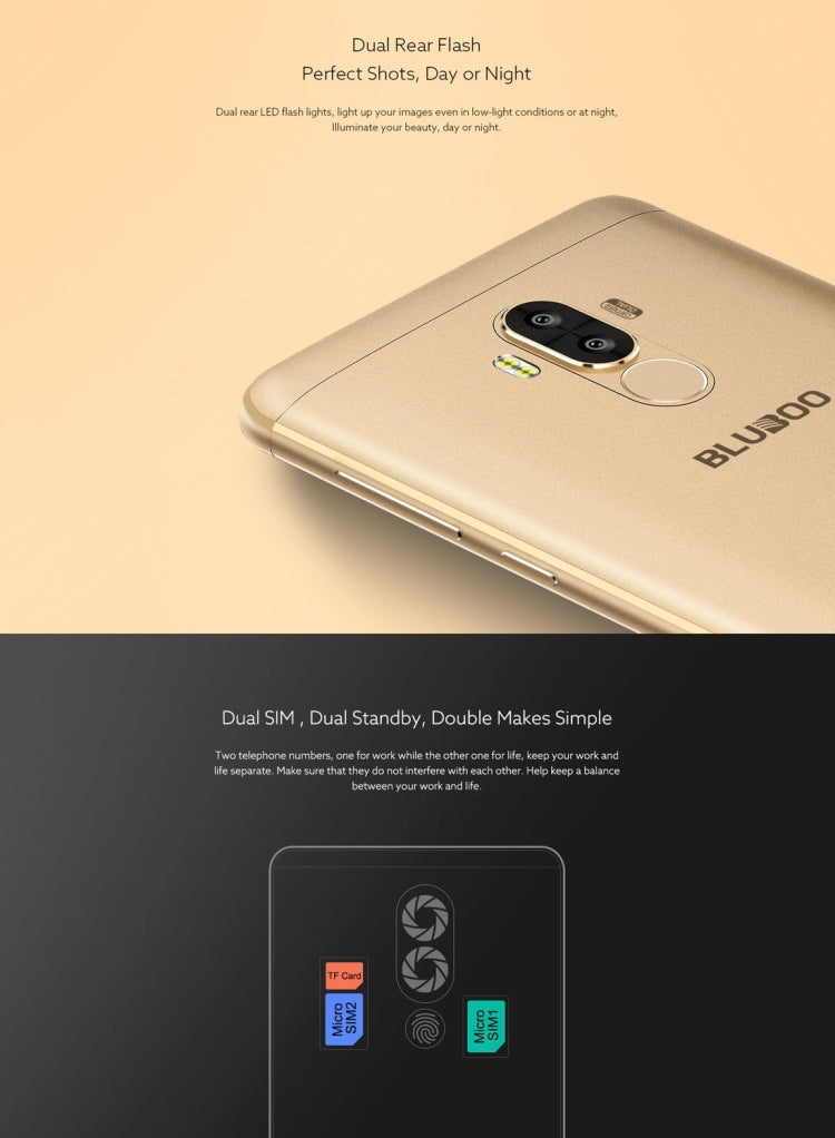[HK Warehouse] BLUBOO D1, 2GB+16GB, Dual Rear Cameras, Fingerprint Identification, 5.0 inch Android 7.0 MTK6580A Quad Core up to 1.3GHz, Network: 3G, WiFi,  GPS, Bluetooth, Dual SIM(Black)